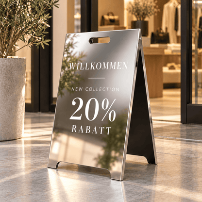 Kundenstopper Spiegeloptik, 60x90cm, Indoor