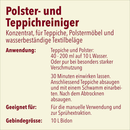 Teppich und Polsterreiniger, geruchsneutral, pH-Wert 10-11, 10 Liter