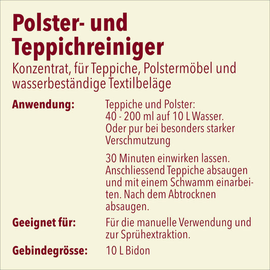 Teppich und Polsterreiniger, geruchsneutral, pH-Wert 10-11, 10 Liter