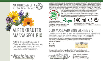 Alpenkräuter Massageöl Unterweger – Biokosmetik mit Arnika, Fichte & Wacholder