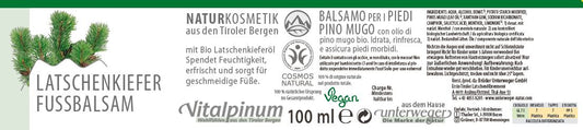 Latschenkiefer Fussbalsam Unterweger – Naturkosmetik mit Bio-Latschenkieferöl zur Pflege & Erfrischung müder Füsse