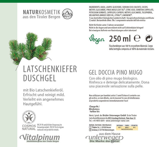 Latschenkiefer Duschgel Unterweger – Naturkosmetik mit ätherischem Nadelöl zur erfrischenden Körperpflege