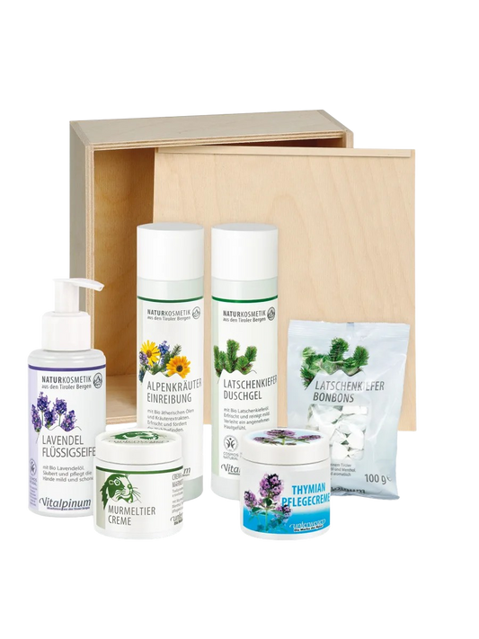 Unterweger Geschenkkistchen Alpenpflege – Naturkosmetik-Set aus Tirol mit Kräuterpflege für Körper & Sinne
