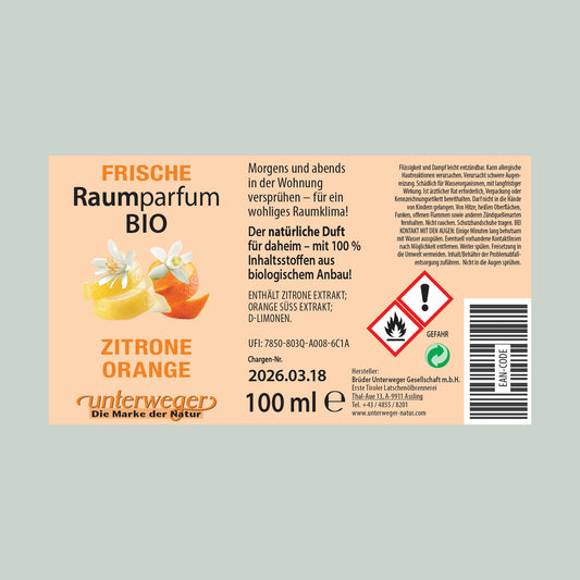 BIO Raumparfum Zitrone & Orange Unterweger – Fruchtig Frisch