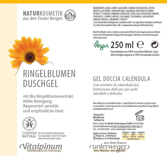 Ringelblumen Duschgel Unterweger – Naturkosmetik mit Calendula für empfindliche & sensible Haut