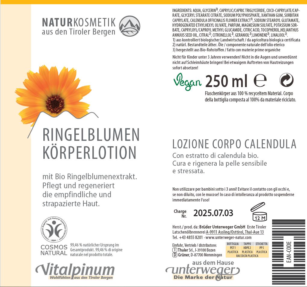 Ringelblumen Bodylotion Unterweger – Naturkosmetik mit Calendula für empfindliche & beanspruchte Haut