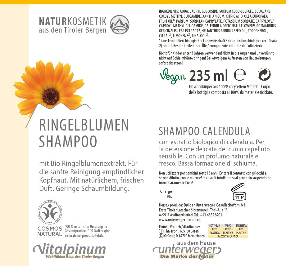 Ringelblumen Shampoo Unterweger – Naturkosmetik mit Calendula für empfindliche & gereizte Kopfhaut