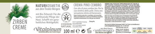 Zirben Körpercreme Unterweger – Naturkosmetik mit Bio-Zirbenöl für sanfte & pflegende Hautpflege