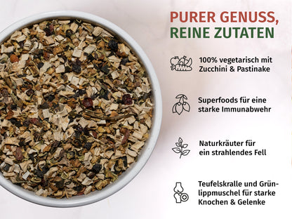 Vegetarisch mit Pastinake, Zucchini, Superfoods und Naturkräuter