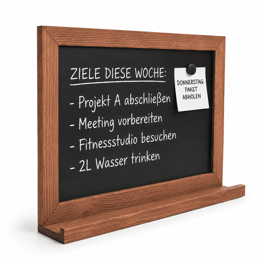 Magnetische Kreidetafel 70x50 cm mit Holzrahmen & Ablage – Braun Mahagoni