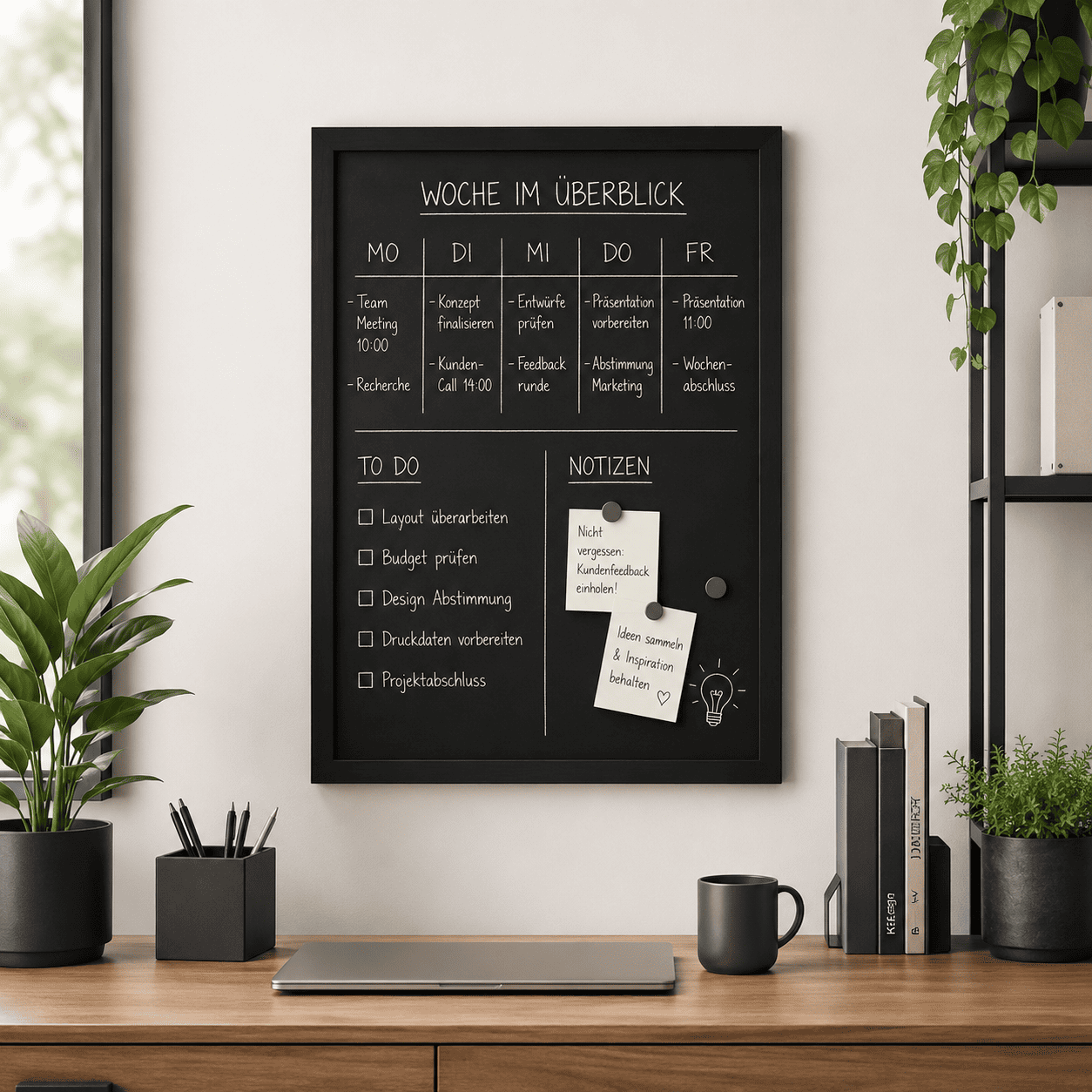 Wandkreidetafel mit Holzrahmen, magnetisch, individuell nach Mass