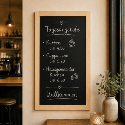 Wandkreidetafel mit Buchenholzrahmen, 48x98cm, Indoor
