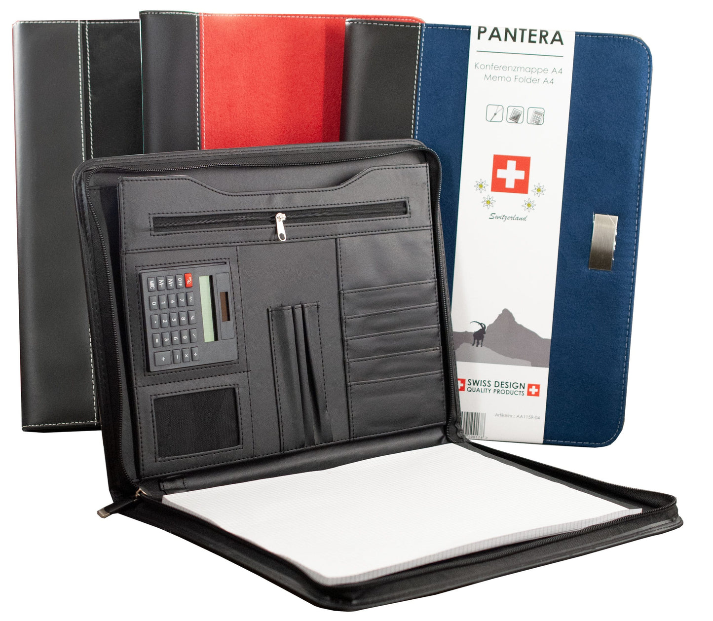 Pantera A4 Konferenzmappe aus Velourleder mit Taschenrechner