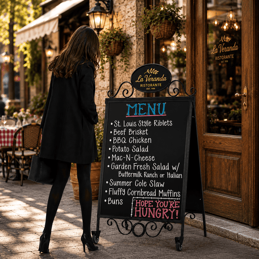 Heritage Sign Antik – Kundenstopper mit Kreidetafel & Rollen