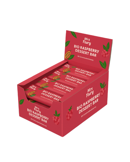 Bio Raspberry Dessert Bar 50 g Box 12 Stück fruchtig, schokoladig, natürlich gut