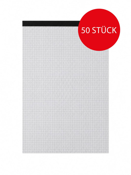 Ersatzblock 50 Blatt - 50 Stück – kariert, mit Kartonrücken, passend für Schreibmappen
