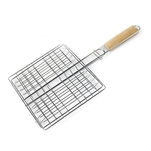Grillkorb aus Eisen 20x20cm mit Holzgriff – Für Fleisch, Gemüse & Meeresfrüchte