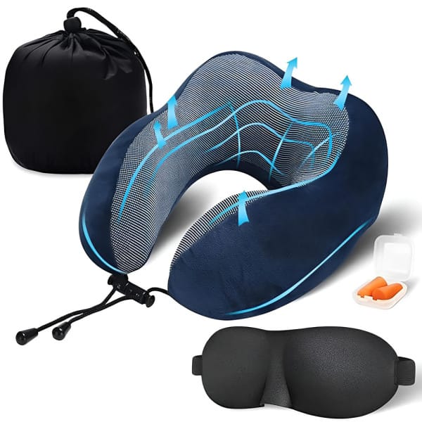 Reisekissen Komfort Set – Nackenkissen, Schlafmaske & Ohrstöpsel