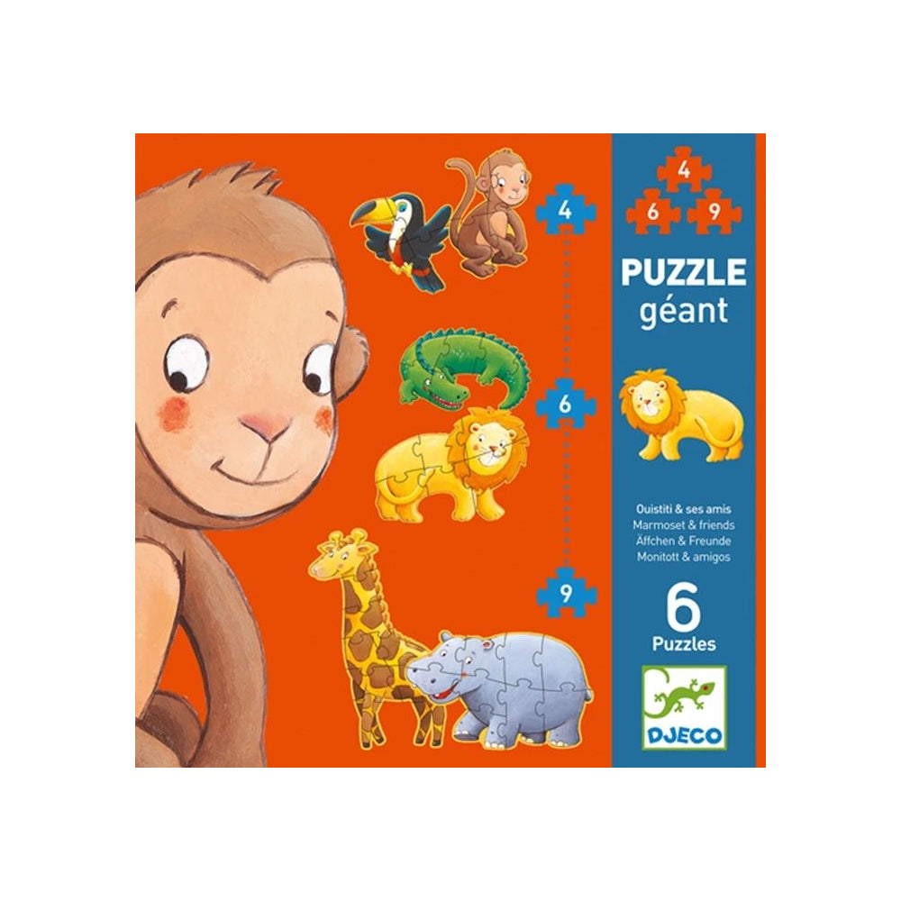 Djeco Riesenpuzzle Marmoset und Freunde, 4/6/9 Teile