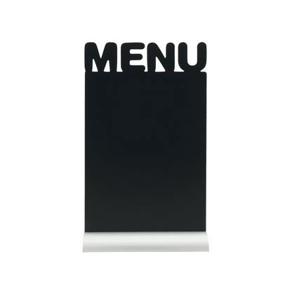 Securit®, Tischkreidetafel Aufsteller mit Aluminiumfuss, Eckige Form-Silhouette "MENU", 21x34cm