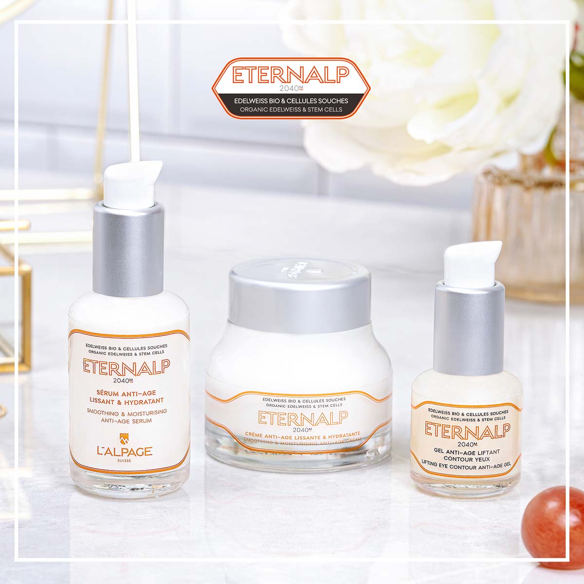 Coffret Cadeau Crème Anti-Age + Sérum Anti-Age + Gel Contour des Yeux Anti-Age ETERNALP 2040m