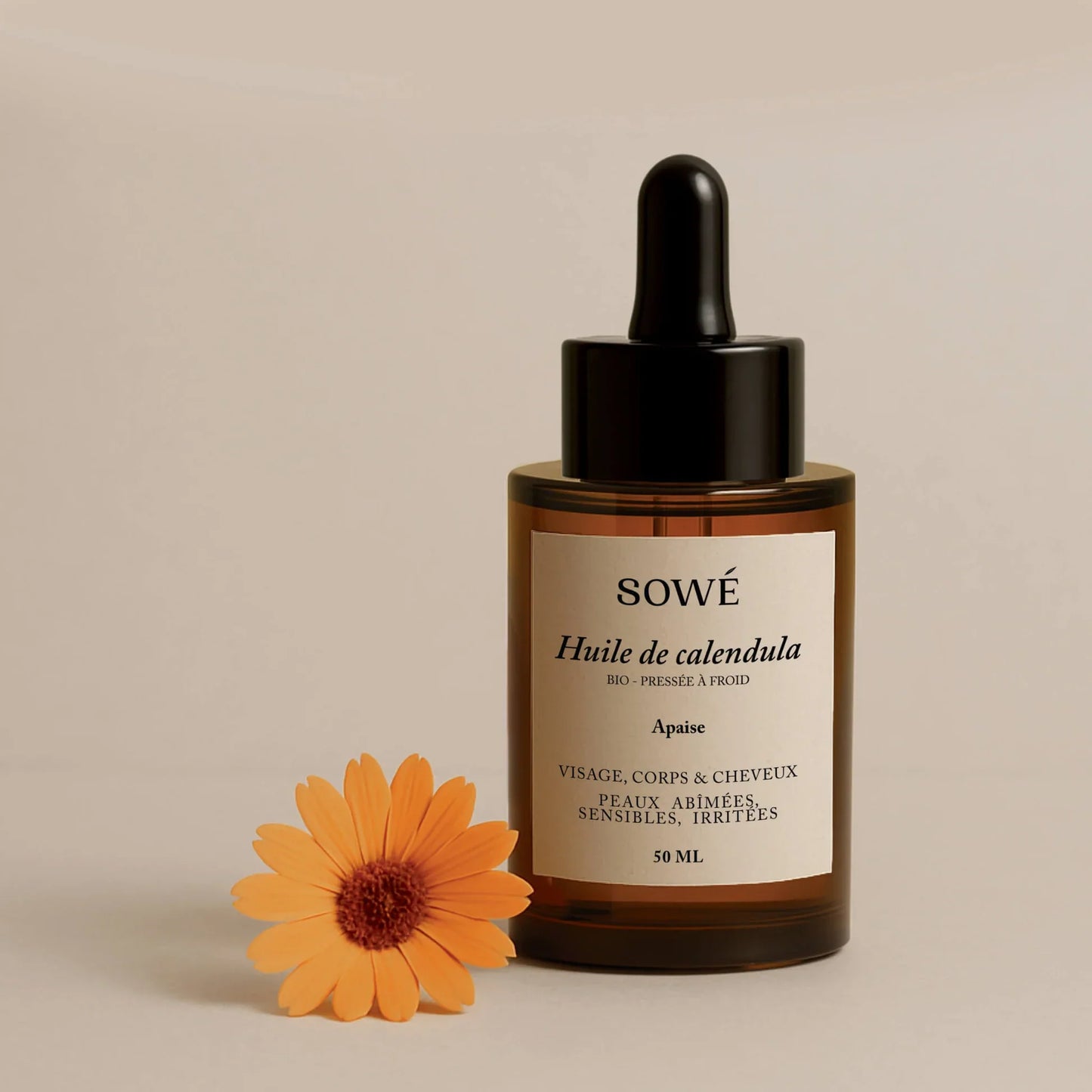 Huile de calendula BIO pressée à froid - Pour le corps et les cheveux 50 ml - SOWÉ