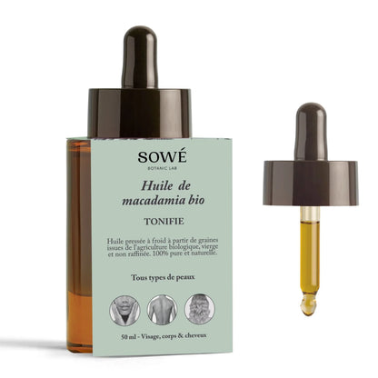 Huile de macadamia BIO pressée à froid - Pour le corps et cheveux 50 ml - SOWÉ