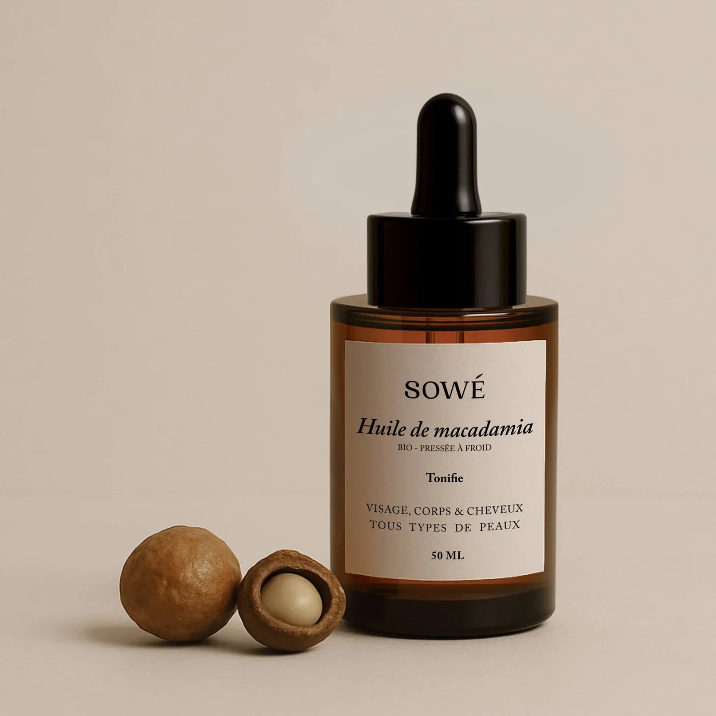 Huile de macadamia BIO pressée à froid - Pour le corps et cheveux 50 ml - SOWÉ