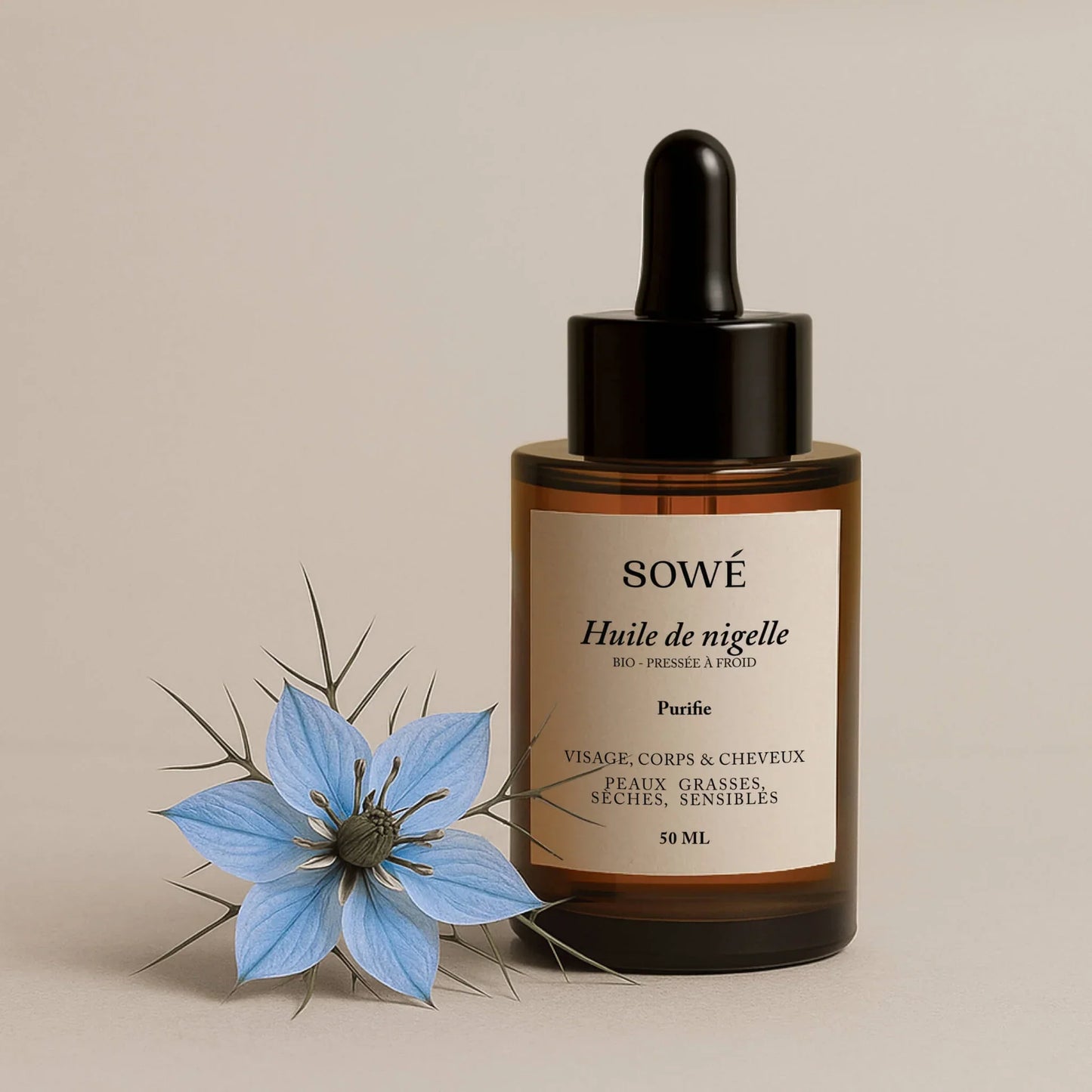 Huile de nigelle BIO pressée à froid - Pour corps et cheveux 50 ml - SOWÉ