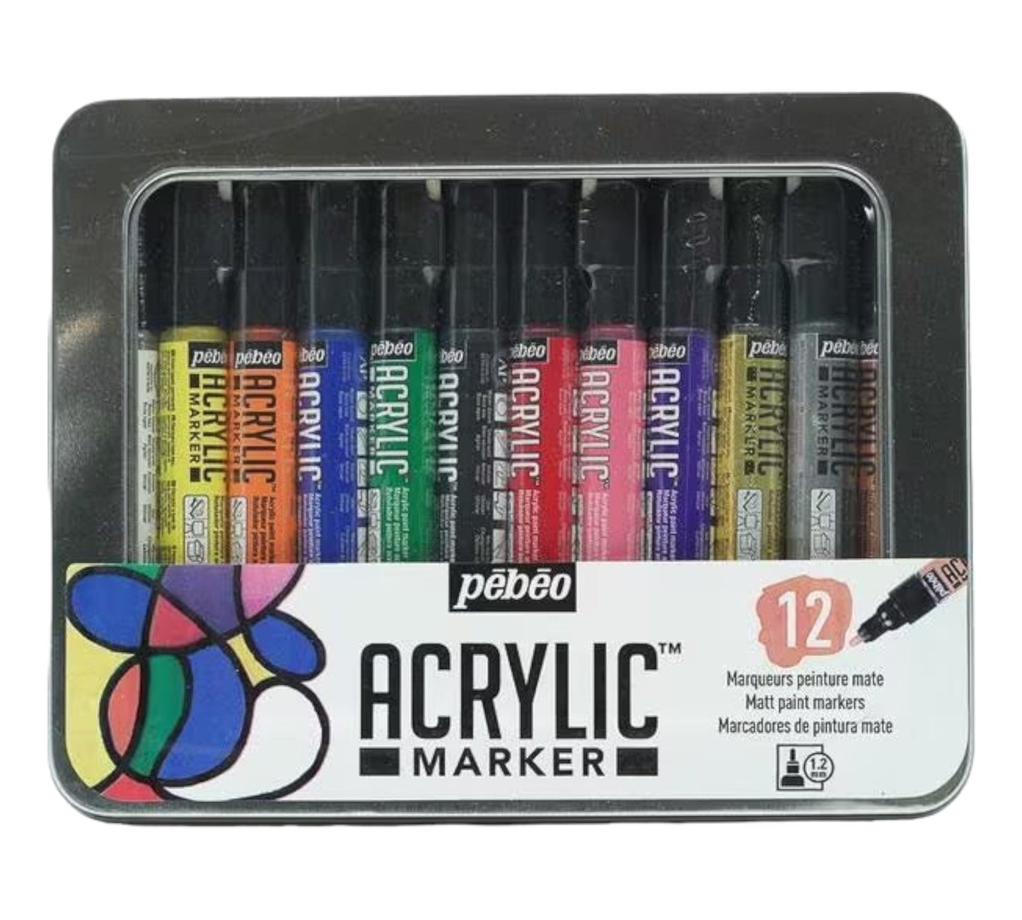 Pébéo Metal Box Acrylic Marker - 12 Marker 1,2mm