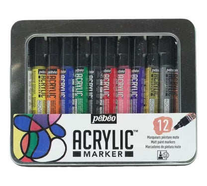 Pébéo Metal Box Acrylic Marker - 12 Marker 1,2mm