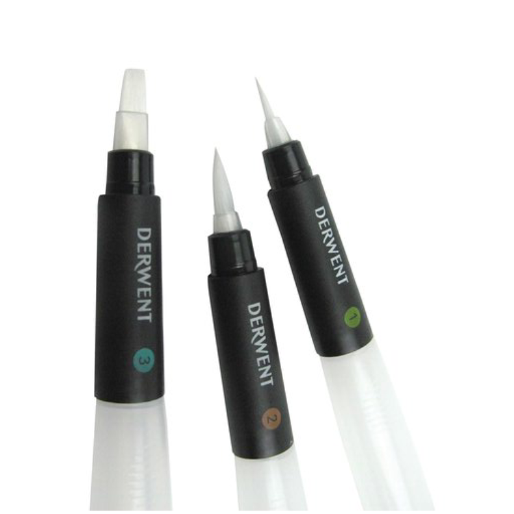 Derwent Waterbrush Multi-Pack – 3 Wasserpinsel mit Wassertank