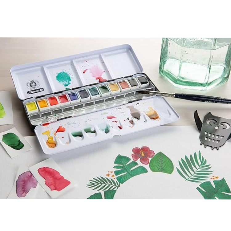 Schmincke   Akademie Aquarell Farbkasten, Grundsortiment 12 x 1/2 Näpfchen 75412