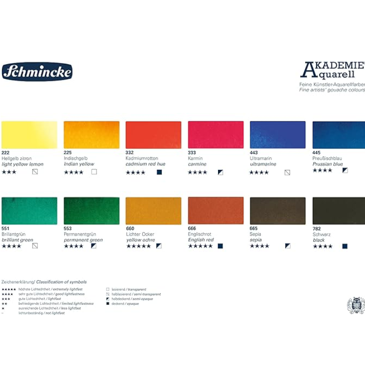 Schmincke   Akademie Aquarell Farbkasten, Grundsortiment 12 x 1/2 Näpfchen Special Edition Limitiert 75758