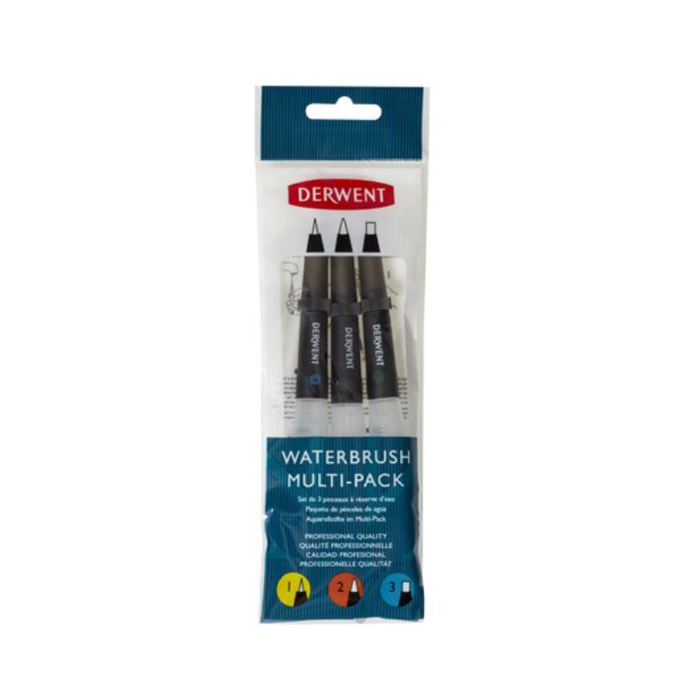 Derwent Waterbrush Multi-Pack – 3 Wasserpinsel mit Wassertank