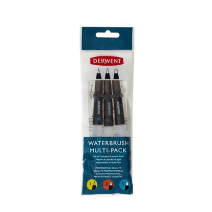 Derwent Waterbrush Multi-Pack – 3 Wasserpinsel mit Wassertank