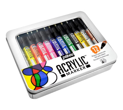 Pébéo Metal Box Acrylic Marker - 12 Marker 1,2mm