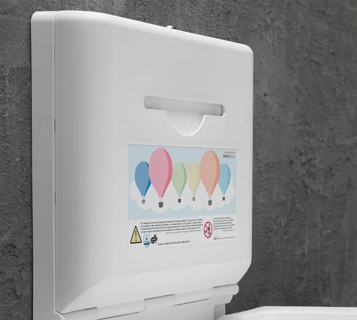 Wickeltisch BIANCO vertikal – weiss, klappbar, antibakteriell