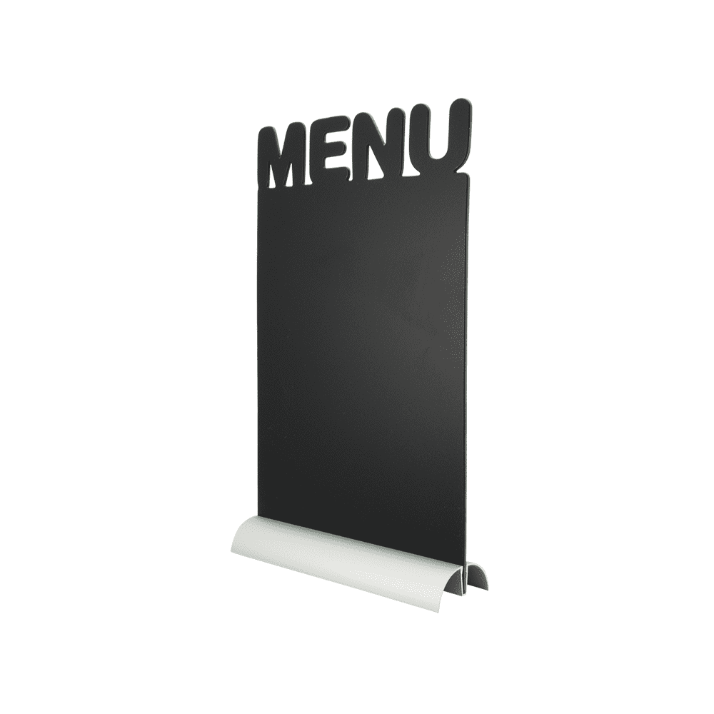 Securit®, Tischkreidetafel Aufsteller mit Aluminiumfuss, Eckige Form-Silhouette "MENU", 21x34cm