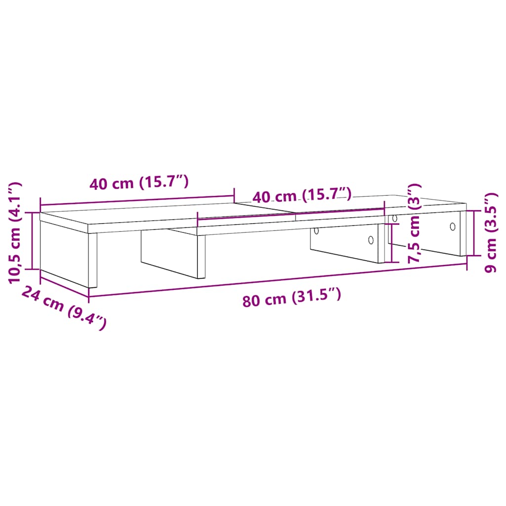 Monitorständer Verstellbar Schwarz Eichen - Optik 80x24x10,5 cm - Speedjust Schweiz