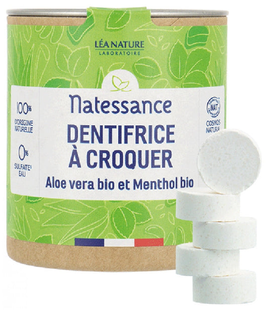 NATESSANCE - Chewable Toothpaste Organic Aloe Vera and Organic Menthol - Freshness in Every Bite! 🌿✨🦷