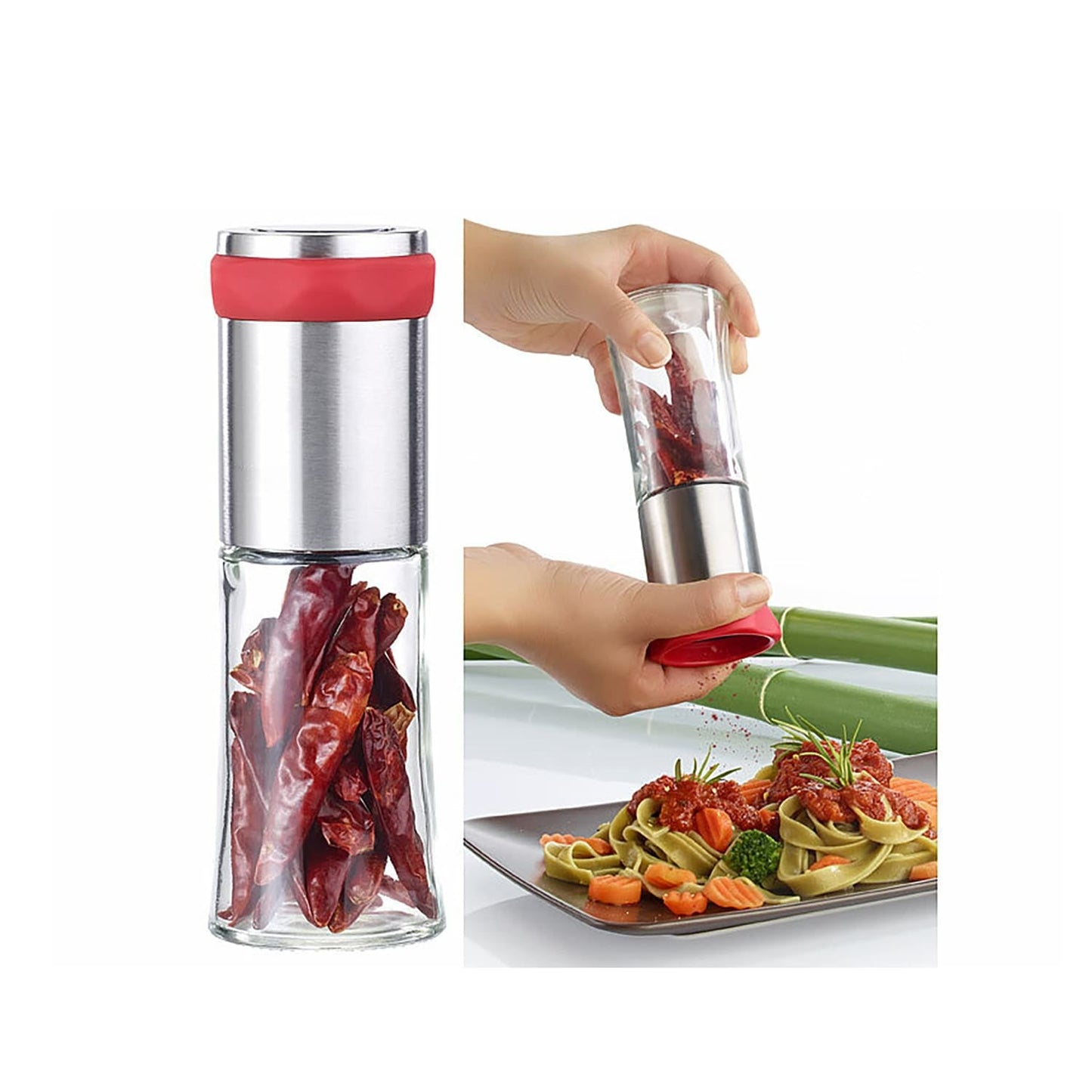 Chilimühle aus Glas mit Chromstahlgriff