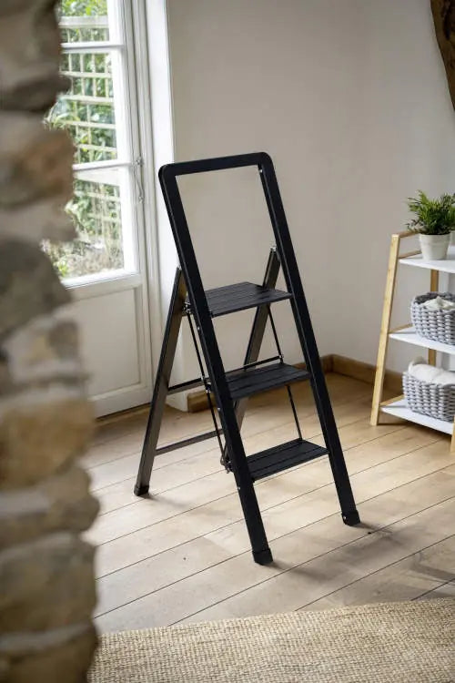 Wenko - Alu-Smart Folding Step Ladder 3-Step Black - Secure & Sleek Access! 🔒🖤