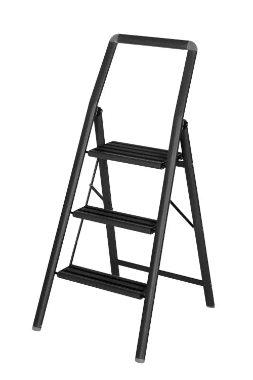 Wenko - Compact Aluminum Folding Step Ladder, 3-Step, Black - Safe and Stylish 🏠✨
