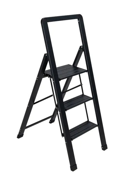 Wenko - Alu-Smart Folding Step Ladder 3-Step Black - Secure & Sleek Access! 🔒🖤