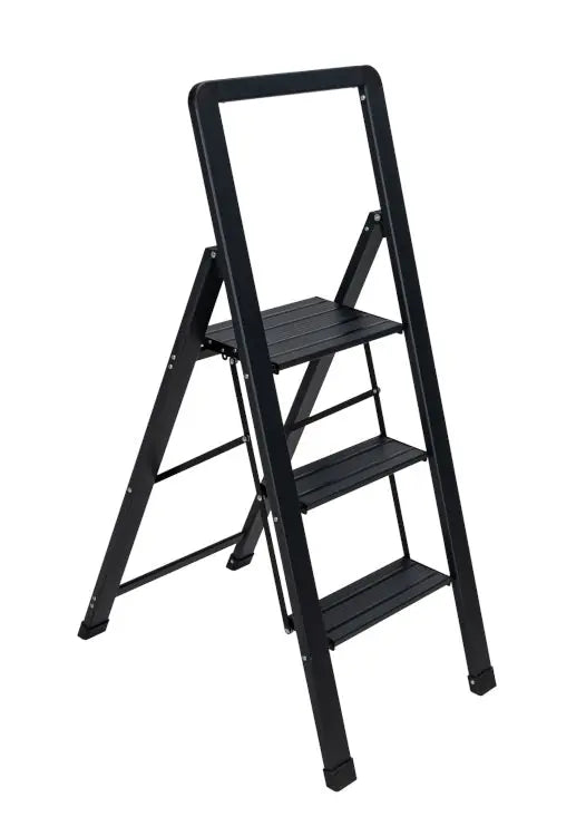 Wenko - Alu-Smart Folding Step Ladder 3-Step Black - Secure & Sleek Access! 🔒🖤