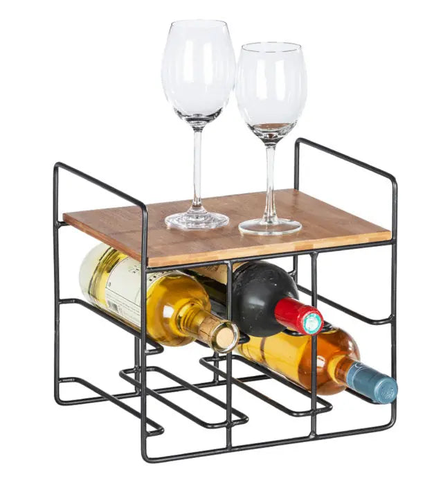 Wenko - Loft Wine Rack for 6 Bottles - Elegant Bamboo & Black Design 🍷✨