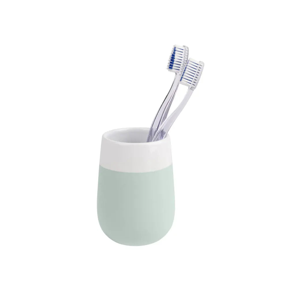 Wenko - Malta Mint/White Ceramic Toothbrush Cup - Elegant Bathroom Upgrade 🦷💚