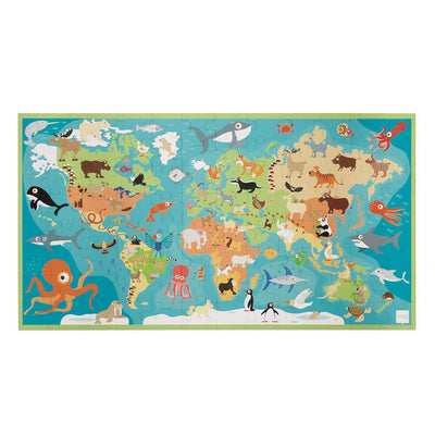 Puzzle Weltkarte mit Tieren 100 Teile