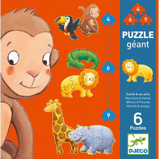 Puzzle gigante Djeco Marmoset e amici, 4/6/9 pezzi